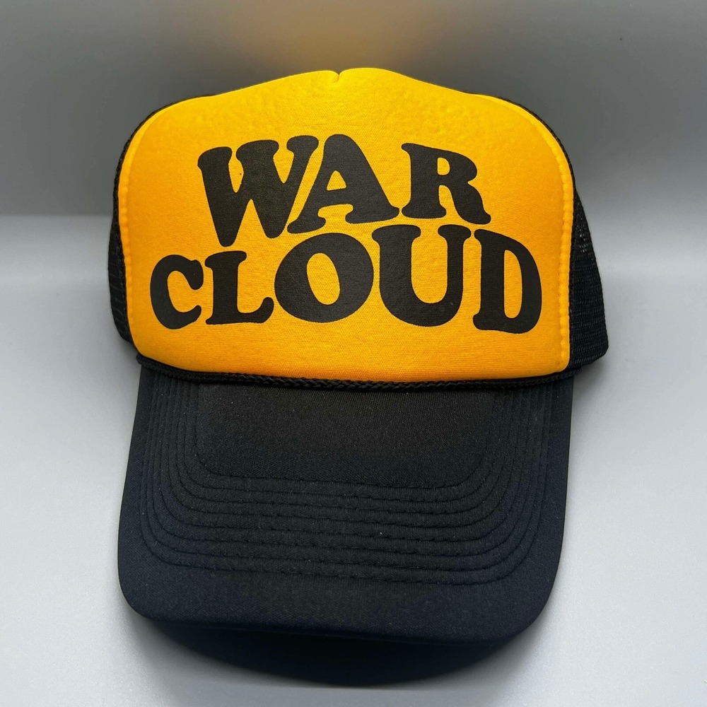 War Cloud Black & Yellow Trucker Mesh Snapback Hat Vintage 90s Baseball Cap NWOT